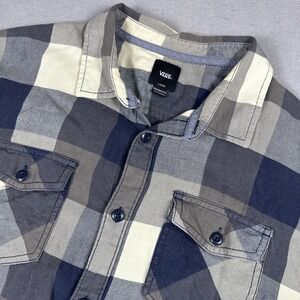 Vans Mens Blue/White Shirt Plaid Button Down Long Sleeve Size Large
